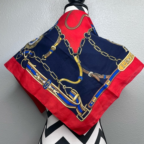 Equestrian Western Boho Navy Blue Square Scarf - Picture 6 of 9